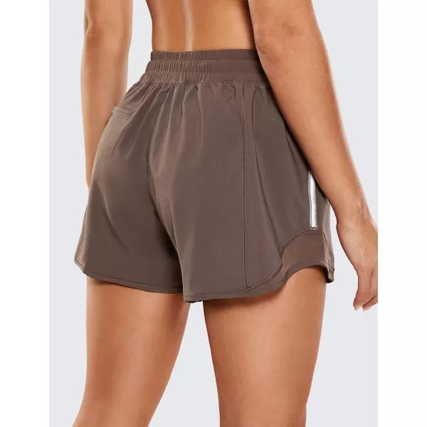 CRZ YOGA Athletic Shorts for Women with Zip Pocket 254 Mid Waist Mesh Liner Shorts for Running Gym WorkoutBrown Rock