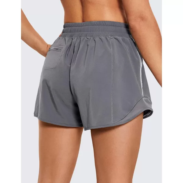 CRZ YOGA Athletic Shorts for Women with Zip Pocket 254 Mid Waist Mesh Liner Shorts for Running Gym WorkoutDark Carbon