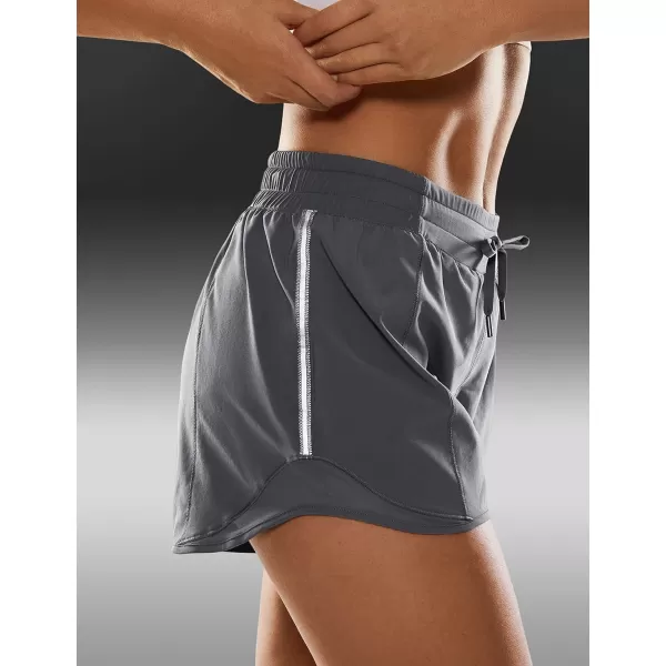 CRZ YOGA Athletic Shorts for Women with Zip Pocket 254 Mid Waist Mesh Liner Shorts for Running Gym WorkoutDark Carbon