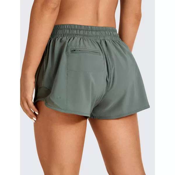 CRZ YOGA Athletic Shorts for Women with Zip Pocket 254 Mid Waist Mesh Liner Shorts for Running Gym WorkoutGrey Sage