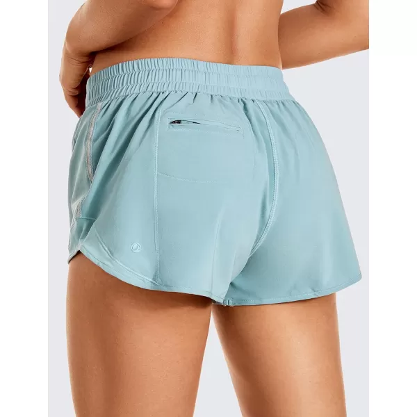 CRZ YOGA Athletic Shorts for Women with Zip Pocket 254 Mid Waist Mesh Liner Shorts for Running Gym WorkoutLight Grayish Blue