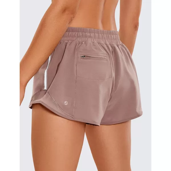 CRZ YOGA Athletic Shorts for Women with Zip Pocket 254 Mid Waist Mesh Liner Shorts for Running Gym WorkoutMineral Brown