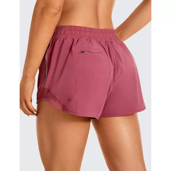 CRZ YOGA Athletic Shorts for Women with Zip Pocket 254 Mid Waist Mesh Liner Shorts for Running Gym WorkoutMisty Merlot