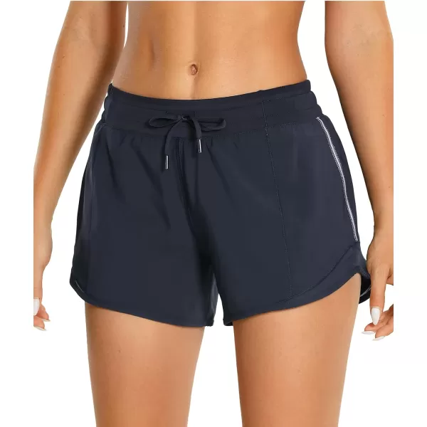 CRZ YOGA Athletic Shorts for Women with Zip Pocket 254 Mid Waist Mesh Liner Shorts for Running Gym WorkoutNavy