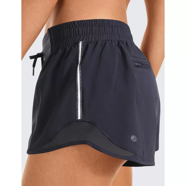 CRZ YOGA Athletic Shorts for Women with Zip Pocket 254 Mid Waist Mesh Liner Shorts for Running Gym WorkoutNavy