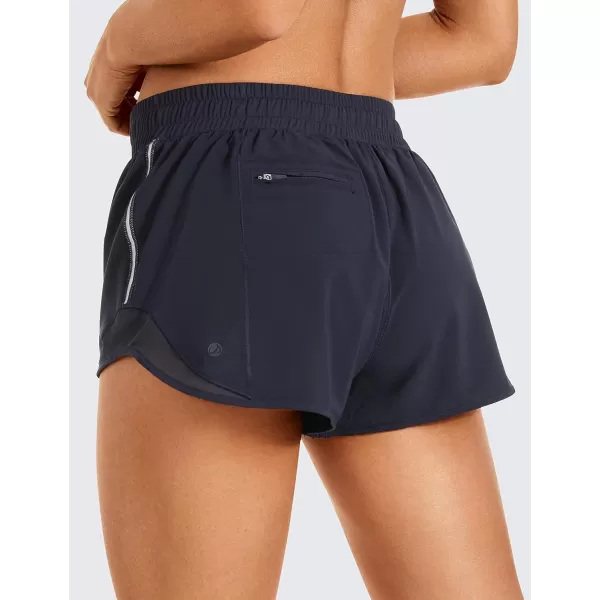 CRZ YOGA Athletic Shorts for Women with Zip Pocket 254 Mid Waist Mesh Liner Shorts for Running Gym WorkoutNavy