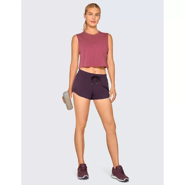 CRZ YOGA Athletic Shorts for Women with Zip Pocket 254 Mid Waist Mesh Liner Shorts for Running Gym WorkoutNewarctic Plum