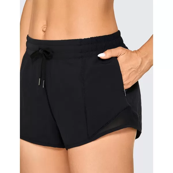 CRZ YOGA Athletic Shorts for Women with Zip Pocket 254 Mid Waist Mesh Liner Shorts for Running Gym WorkoutNewblack