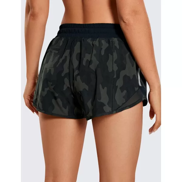 CRZ YOGA Athletic Shorts for Women with Zip Pocket 254 Mid Waist Mesh Liner Shorts for Running Gym WorkoutOlive Camouflage