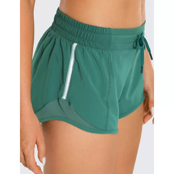 CRZ YOGA Athletic Shorts for Women with Zip Pocket 254 Mid Waist Mesh Liner Shorts for Running Gym WorkoutSmoky Green