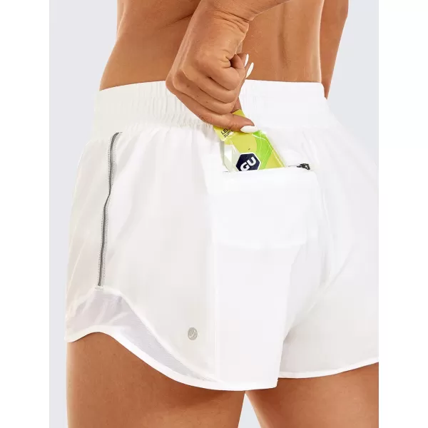 CRZ YOGA Athletic Shorts for Women with Zip Pocket 254 Mid Waist Mesh Liner Shorts for Running Gym WorkoutWhite