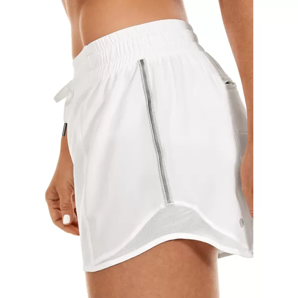 CRZ YOGA Athletic Shorts for Women with Zip Pocket 254 Mid Waist Mesh Liner Shorts for Running Gym WorkoutWhite