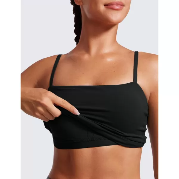 CRZ YOGA Butterluxe Adjustable Longline Sports Bras for Women  Square Neck Padded Workout Crop Top Camisole Tank TopBlack