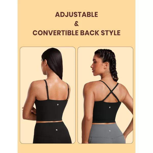 CRZ YOGA Butterluxe Adjustable Longline Sports Bras for Women  Square Neck Padded Workout Crop Top Camisole Tank TopBlack