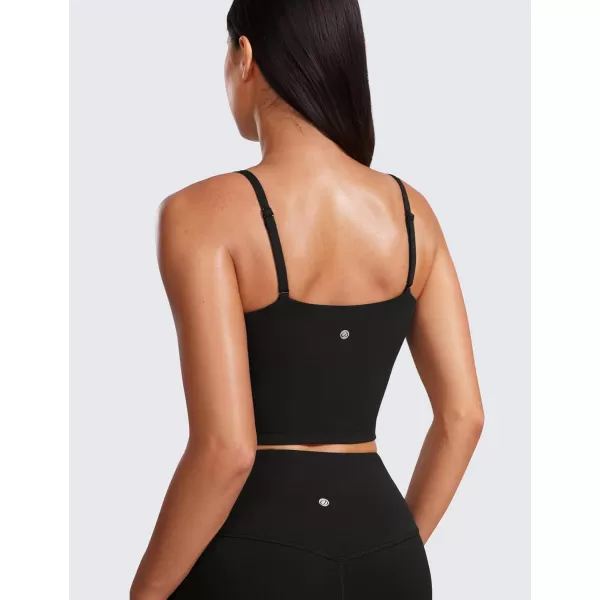 CRZ YOGA Butterluxe Adjustable Longline Sports Bras for Women  Square Neck Padded Workout Crop Top Camisole Tank TopBlack