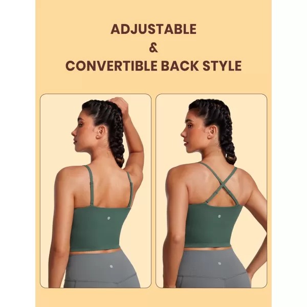 CRZ YOGA Butterluxe Adjustable Longline Sports Bras for Women  Square Neck Padded Workout Crop Top Camisole Tank TopDark Forest Green