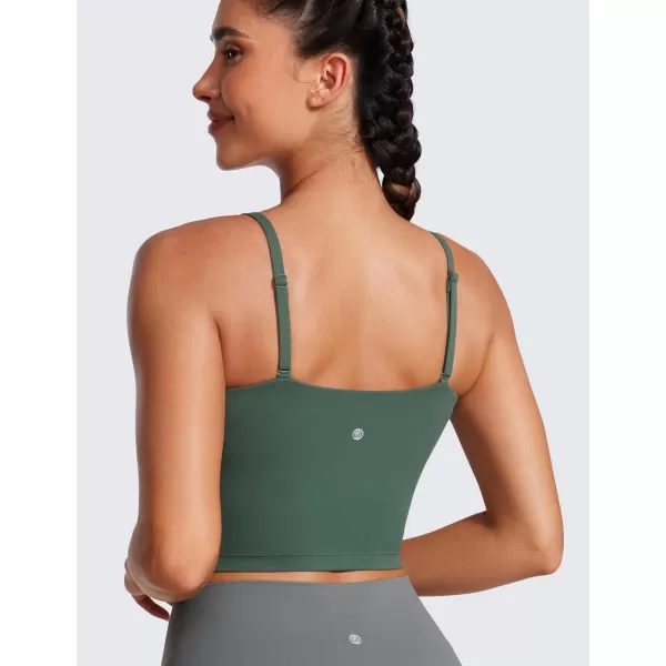 CRZ YOGA Butterluxe Adjustable Longline Sports Bras for Women  Square Neck Padded Workout Crop Top Camisole Tank TopDark Forest Green