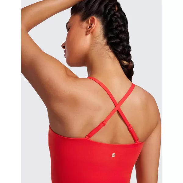 CRZ YOGA Butterluxe Adjustable Longline Sports Bras for Women  Square Neck Padded Workout Crop Top Camisole Tank TopDeep Red