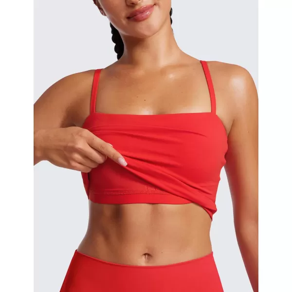 CRZ YOGA Butterluxe Adjustable Longline Sports Bras for Women  Square Neck Padded Workout Crop Top Camisole Tank TopDeep Red