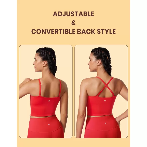 CRZ YOGA Butterluxe Adjustable Longline Sports Bras for Women  Square Neck Padded Workout Crop Top Camisole Tank TopDeep Red