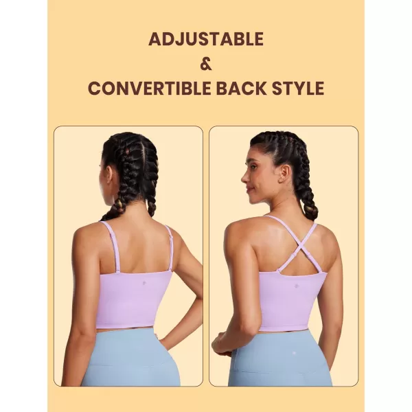 CRZ YOGA Butterluxe Adjustable Longline Sports Bras for Women  Square Neck Padded Workout Crop Top Camisole Tank TopElfin Purple