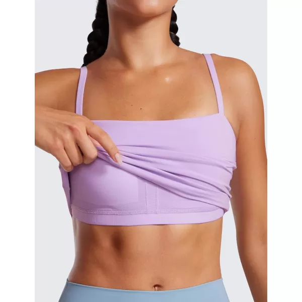 CRZ YOGA Butterluxe Adjustable Longline Sports Bras for Women  Square Neck Padded Workout Crop Top Camisole Tank TopElfin Purple