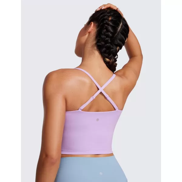 CRZ YOGA Butterluxe Adjustable Longline Sports Bras for Women  Square Neck Padded Workout Crop Top Camisole Tank TopElfin Purple