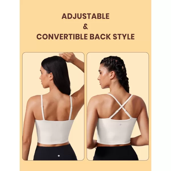 CRZ YOGA Butterluxe Adjustable Longline Sports Bras for Women  Square Neck Padded Workout Crop Top Camisole Tank TopMilky White