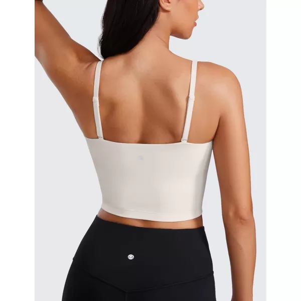 CRZ YOGA Butterluxe Adjustable Longline Sports Bras for Women  Square Neck Padded Workout Crop Top Camisole Tank TopMilky White