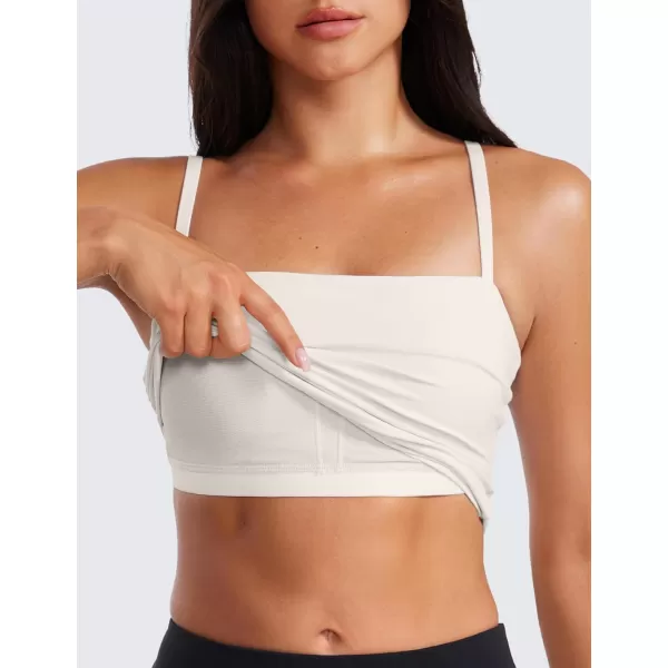 CRZ YOGA Butterluxe Adjustable Longline Sports Bras for Women  Square Neck Padded Workout Crop Top Camisole Tank TopMilky White