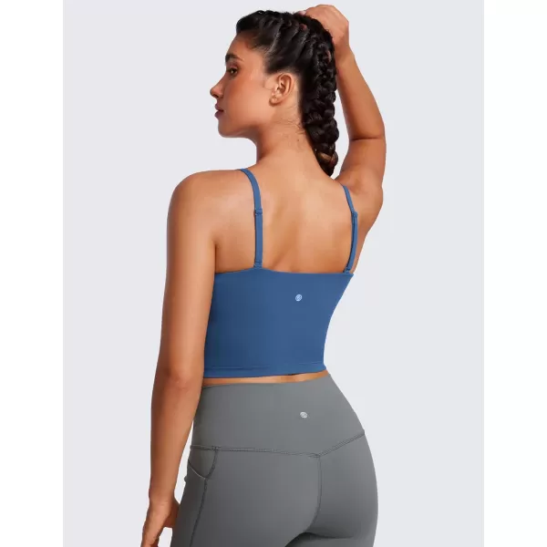 CRZ YOGA Butterluxe Adjustable Longline Sports Bras for Women  Square Neck Padded Workout Crop Top Camisole Tank TopPitch Blue