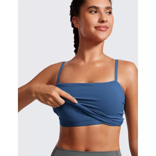 CRZ YOGA Butterluxe Adjustable Longline Sports Bras for Women  Square Neck Padded Workout Crop Top Camisole Tank TopPitch Blue