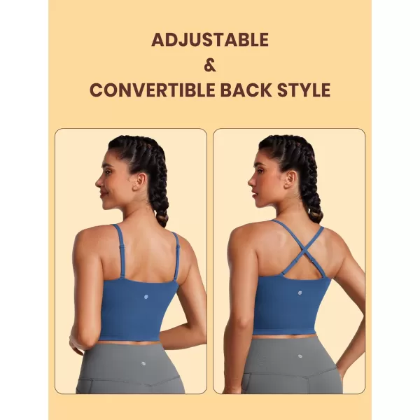 CRZ YOGA Butterluxe Adjustable Longline Sports Bras for Women  Square Neck Padded Workout Crop Top Camisole Tank TopPitch Blue