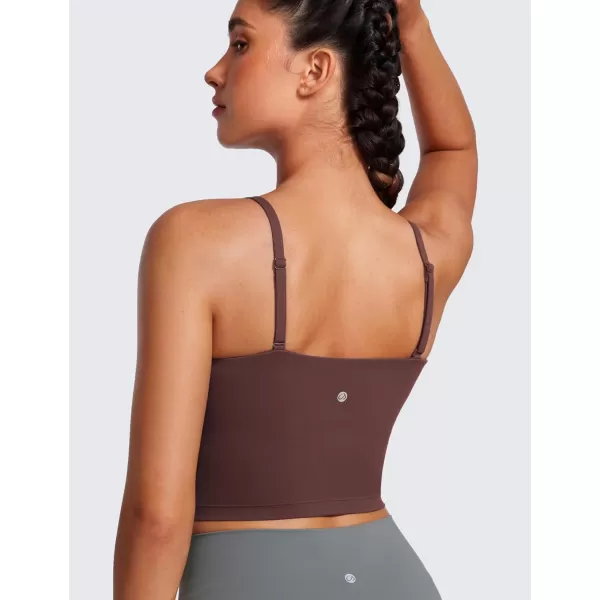 CRZ YOGA Butterluxe Adjustable Longline Sports Bras for Women  Square Neck Padded Workout Crop Top Camisole Tank TopTaupe