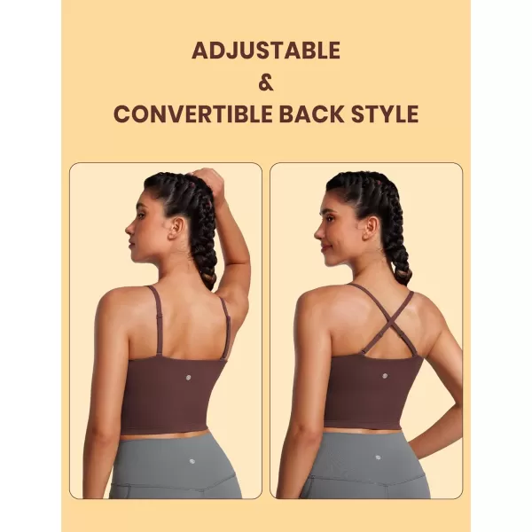 CRZ YOGA Butterluxe Adjustable Longline Sports Bras for Women  Square Neck Padded Workout Crop Top Camisole Tank TopTaupe