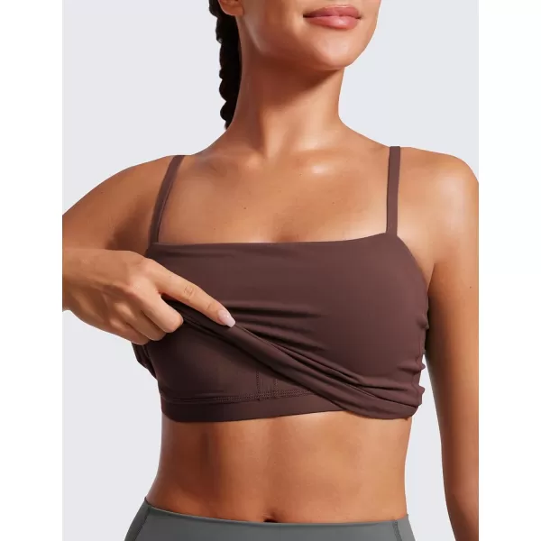 CRZ YOGA Butterluxe Adjustable Longline Sports Bras for Women  Square Neck Padded Workout Crop Top Camisole Tank TopTaupe