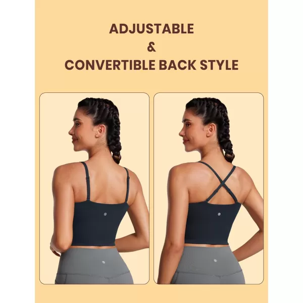 CRZ YOGA Butterluxe Adjustable Longline Sports Bras for Women  Square Neck Padded Workout Crop Top Camisole Tank TopTrue Navy