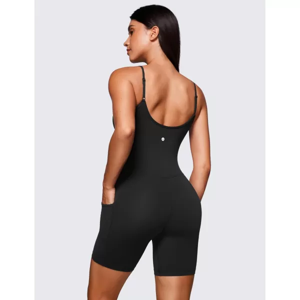 CRZ YOGA Butterluxe Athletic Rompers for Women Adjustable Padded Tank Top Workout Shorts Jumpsuit Pockets One Piece BodysuitBlack