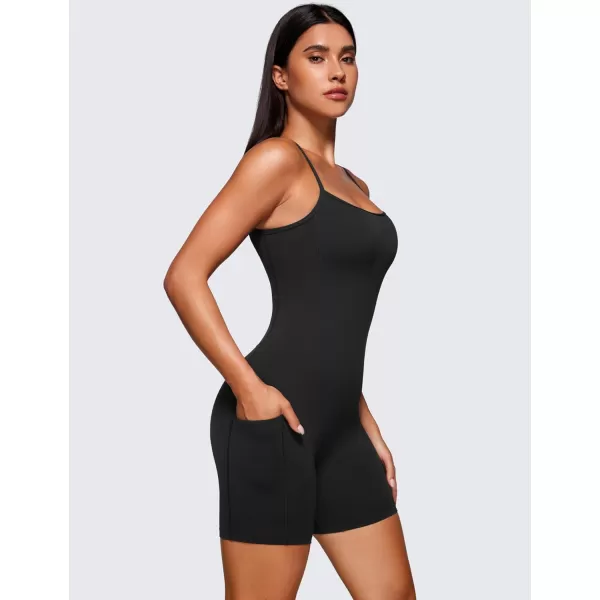 CRZ YOGA Butterluxe Athletic Rompers for Women Adjustable Padded Tank Top Workout Shorts Jumpsuit Pockets One Piece BodysuitBlack