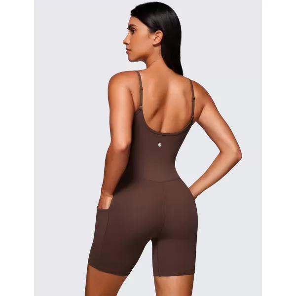 CRZ YOGA Butterluxe Athletic Rompers for Women Adjustable Padded Tank Top Workout Shorts Jumpsuit Pockets One Piece BodysuitCoffee Brown