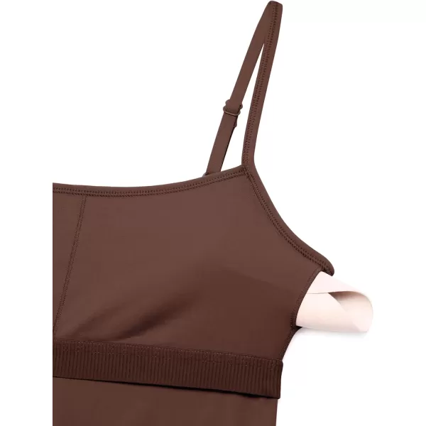 CRZ YOGA Butterluxe Athletic Rompers for Women Adjustable Padded Tank Top Workout Shorts Jumpsuit Pockets One Piece BodysuitCoffee Brown