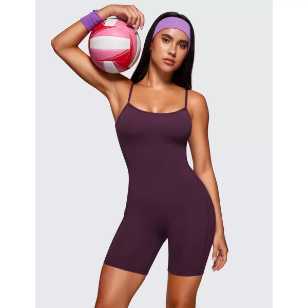 CRZ YOGA Butterluxe Athletic Rompers for Women Adjustable Padded Tank Top Workout Shorts Jumpsuit Pockets One Piece BodysuitDeep Purple