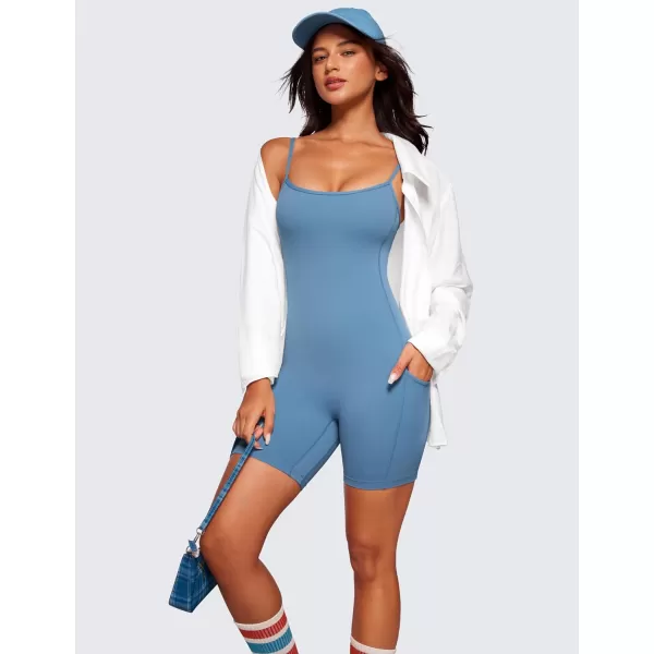 CRZ YOGA Butterluxe Athletic Rompers for Women Adjustable Padded Tank Top Workout Shorts Jumpsuit Pockets One Piece BodysuitUniverse Blue