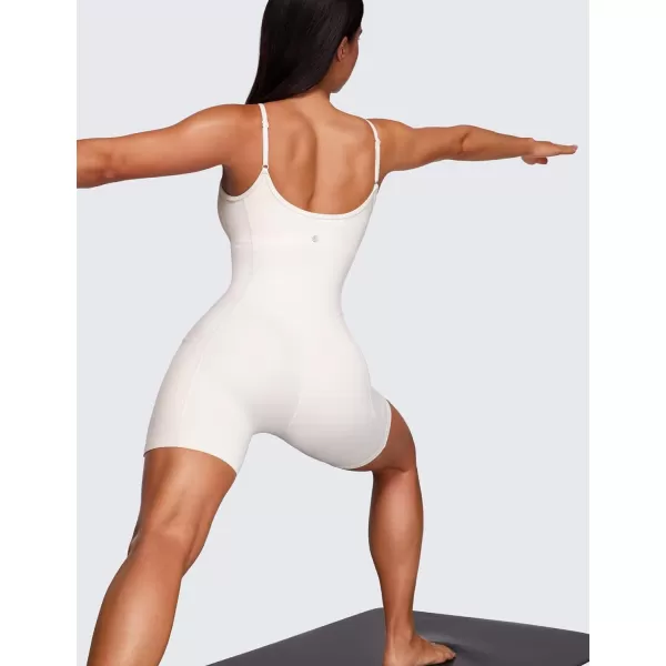 CRZ YOGA Butterluxe Athletic Rompers for Women Adjustable Padded Tank Top Workout Shorts Jumpsuit Pockets One Piece BodysuitWhite Apricot