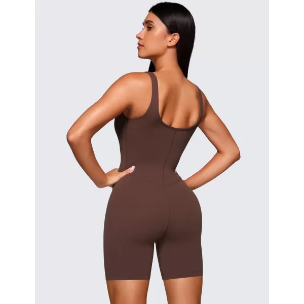 CRZ YOGA Butterluxe Athletic Womens Romper Tank Tops Workout Casual Shorts Jumpsuits One Piece Bodysuit ScoopNeck PaddedCoffee Brown