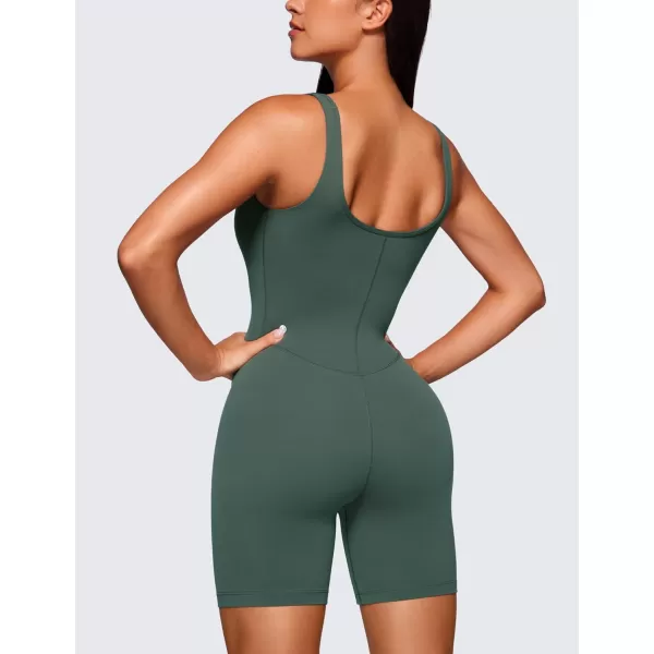 CRZ YOGA Butterluxe Athletic Womens Romper Tank Tops Workout Casual Shorts Jumpsuits One Piece Bodysuit ScoopNeck PaddedDark Forest Green