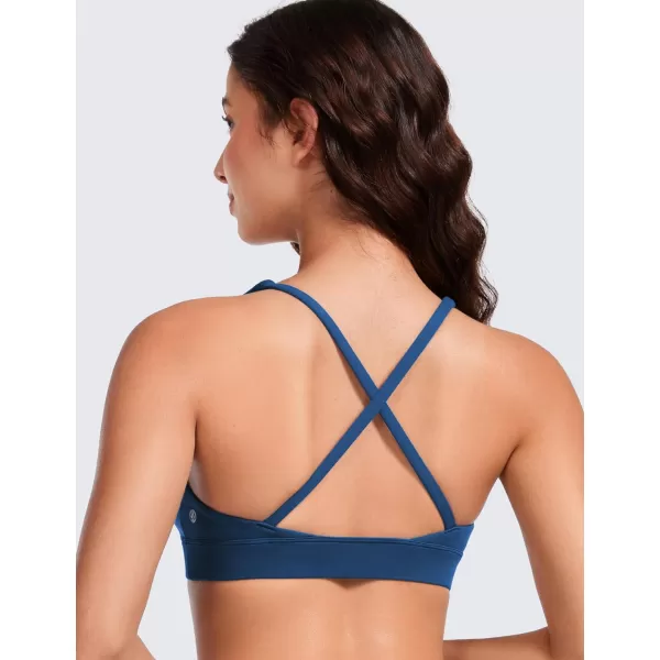 CRZ YOGA Butterluxe Deep VNeck Sports Bras for Women  Spaghetti Strap Criss Cross Padded Bra Sexy Wireless Yoga BraFrench Navy