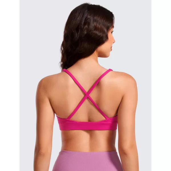 CRZ YOGA Butterluxe Deep VNeck Sports Bras for Women  Spaghetti Strap Criss Cross Padded Bra Sexy Wireless Yoga BraGranita Pink