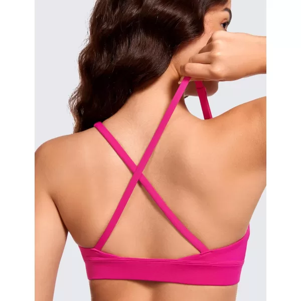 CRZ YOGA Butterluxe Deep VNeck Sports Bras for Women  Spaghetti Strap Criss Cross Padded Bra Sexy Wireless Yoga BraGranita Pink