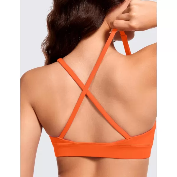 CRZ YOGA Butterluxe Deep VNeck Sports Bras for Women  Spaghetti Strap Criss Cross Padded Bra Sexy Wireless Yoga BraNeon Orange